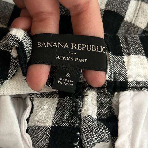 Banana Republic Factory Hayden Pant Black & White Checkered Linen Blend Size 8 - Picture 5 of 7